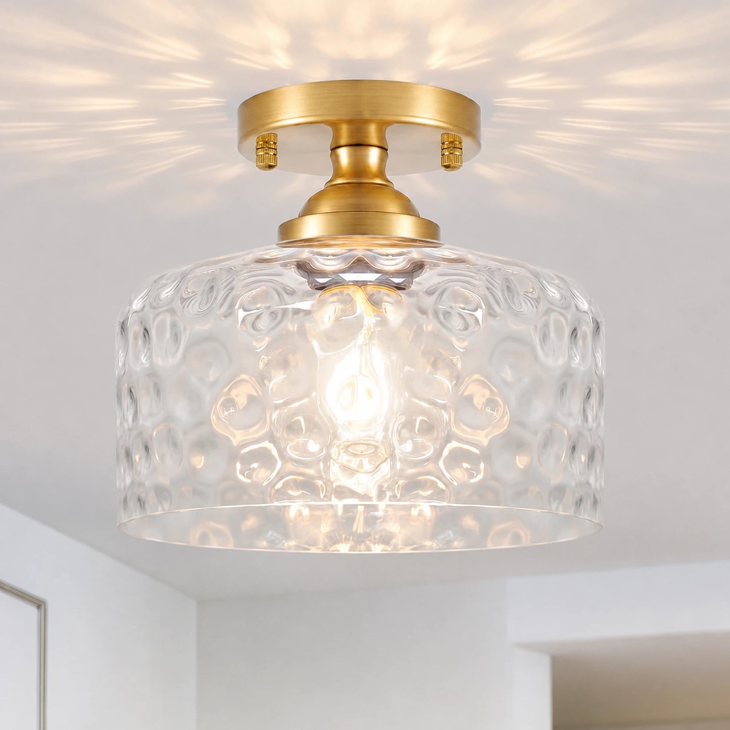 Small Hammered Clear Glass Bowl Ceiling Light
