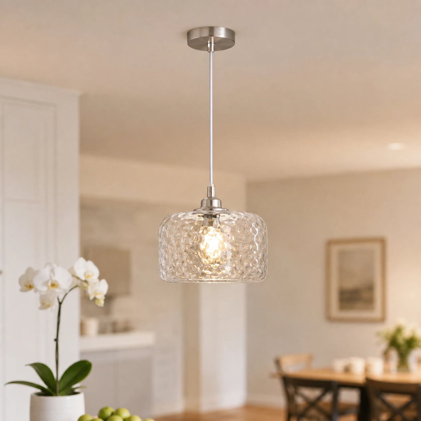 Small Hammered Clear Glass Bowl Pendant Light