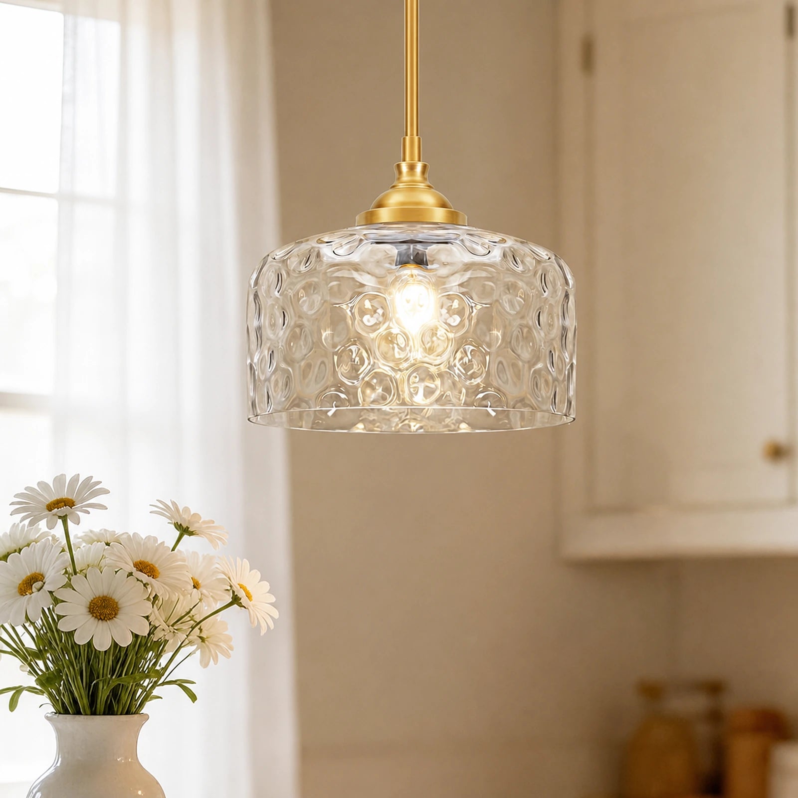 Small Hammered Clear Glass Bowl Pendant Light