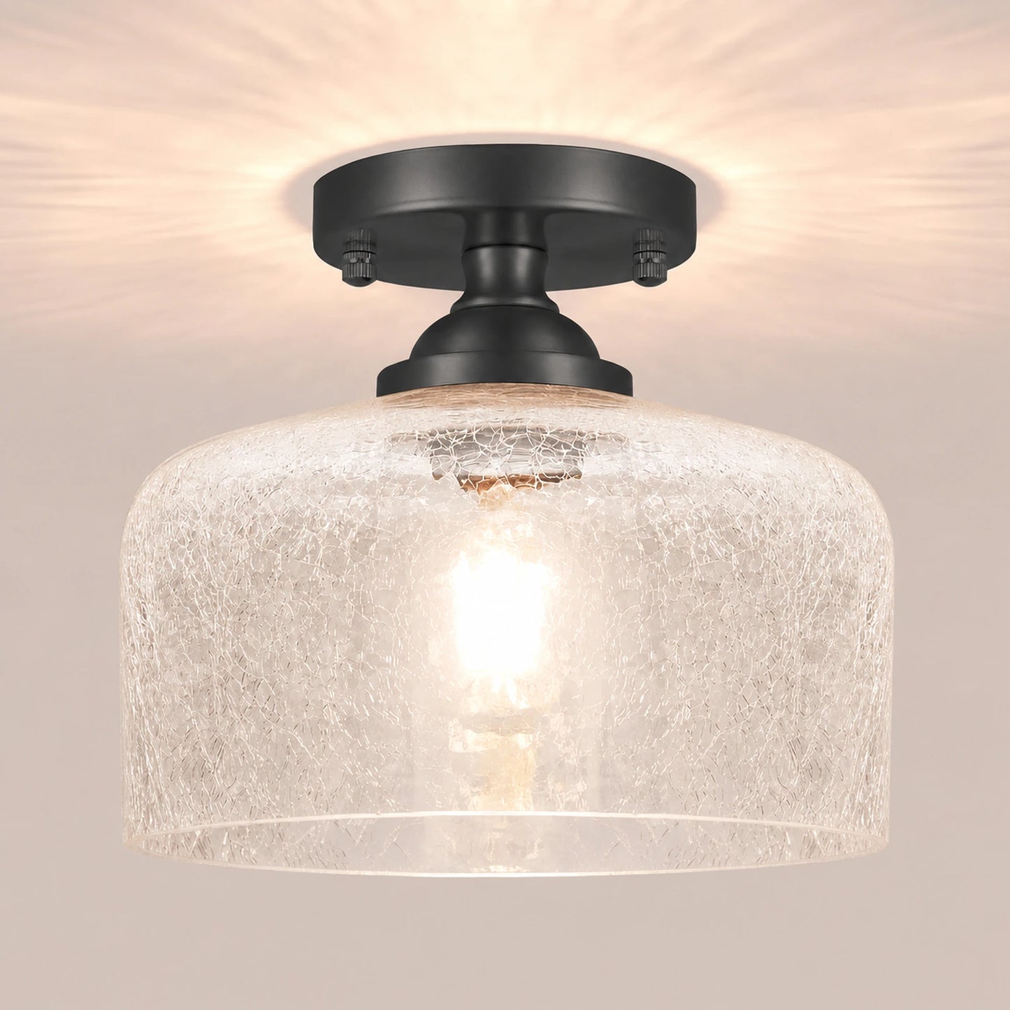 Small Black Bowl-Shaped Patterned Glass Ceiling Light
