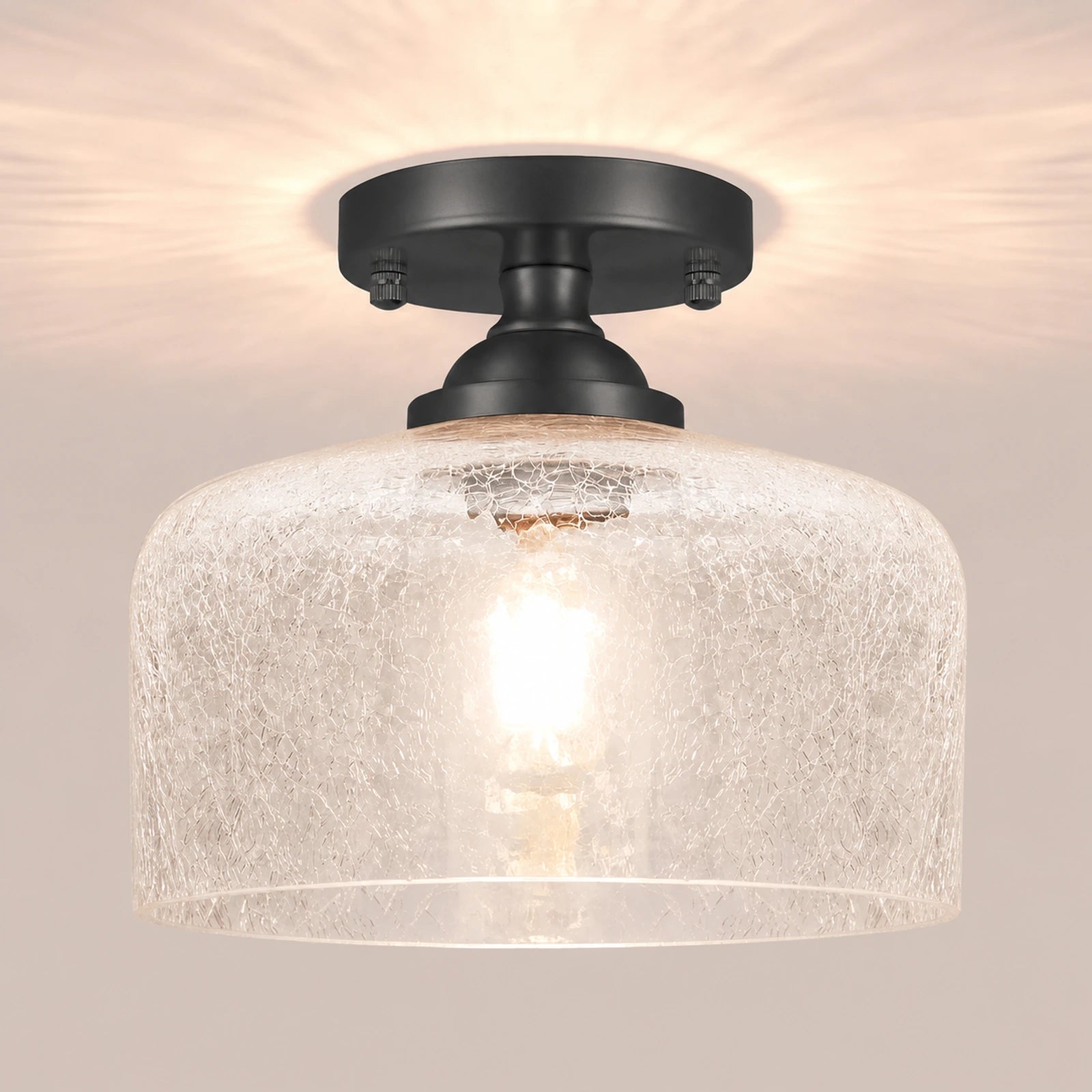 Small Black Bowl-Shaped Patterned Glass Ceiling Light