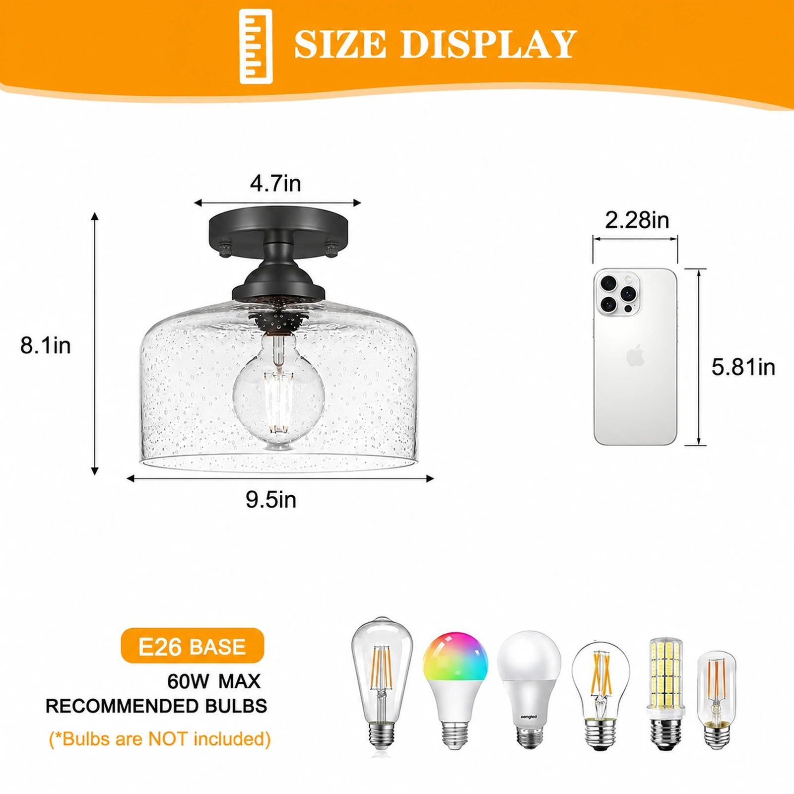 Small Black Bowl-Shaped Patterned Glass Ceiling Light