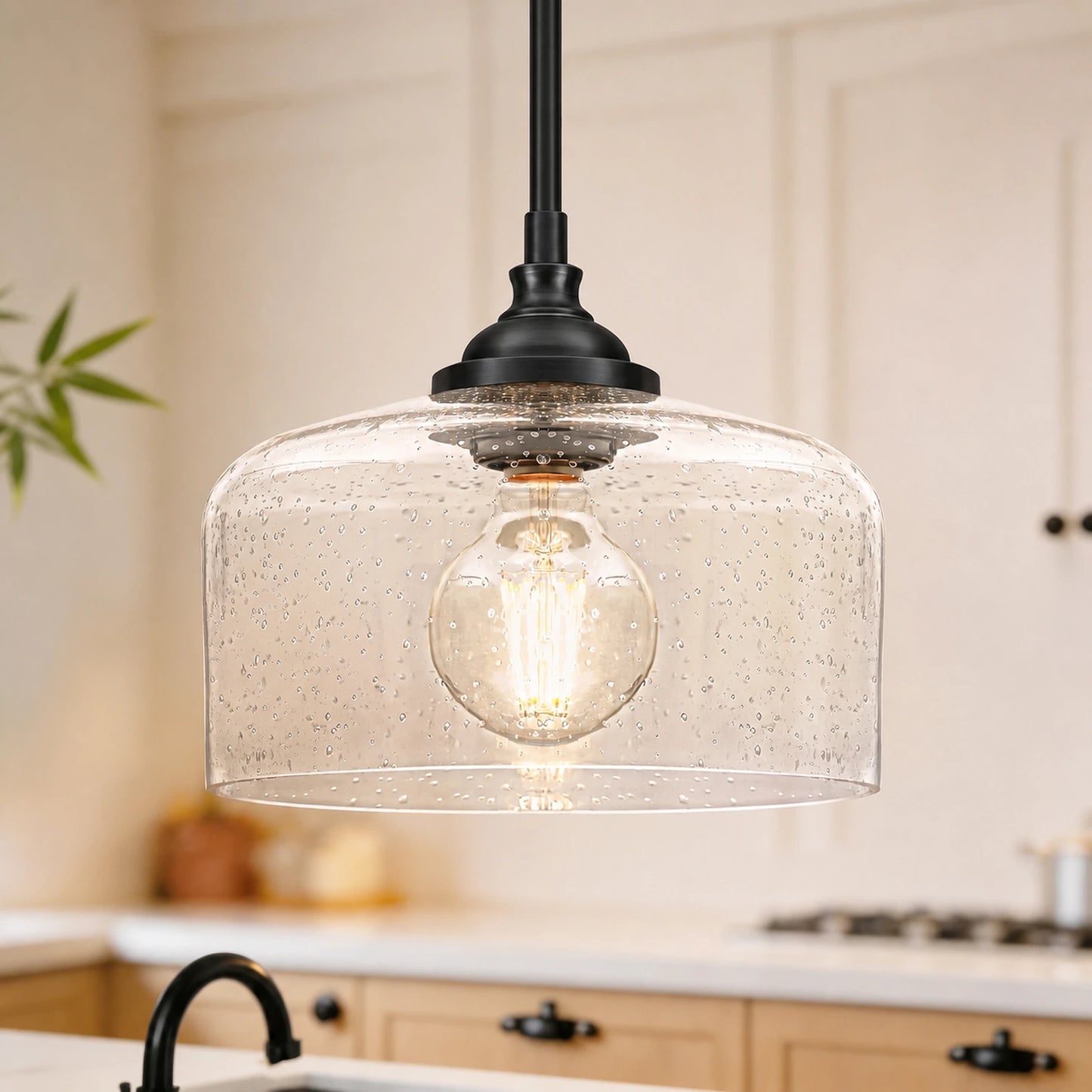 Small Black Textured Glass Bowl Pendant Light