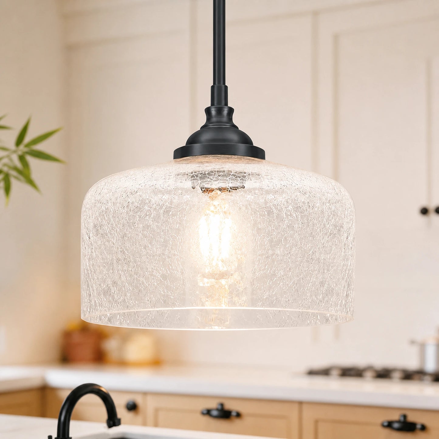 Small Black Textured Glass Bowl Pendant Light