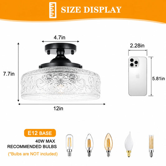 Large Bowl-Shaped Patterned Glass Ceiling Light