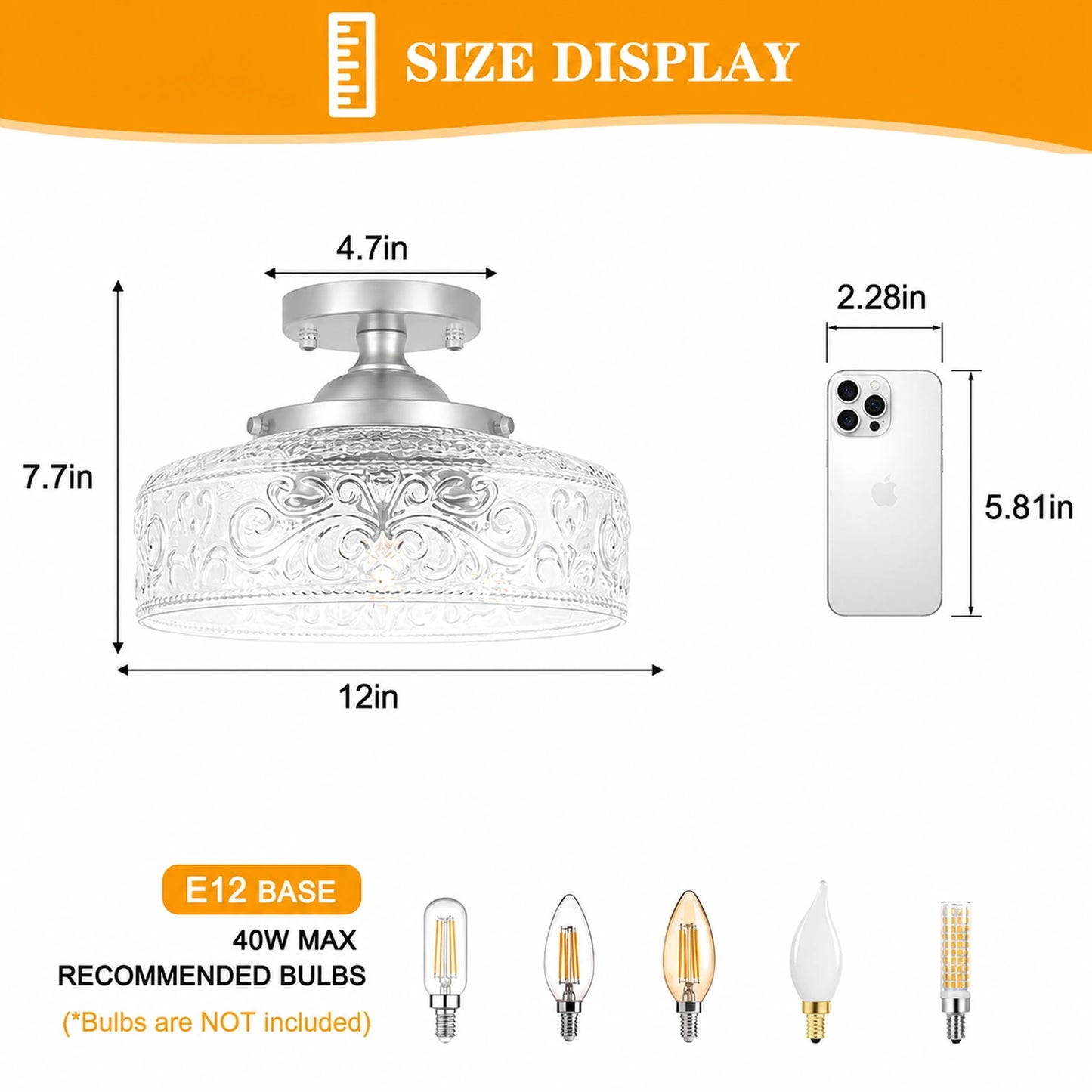 Large Bowl-Shaped Patterned Glass Ceiling Light