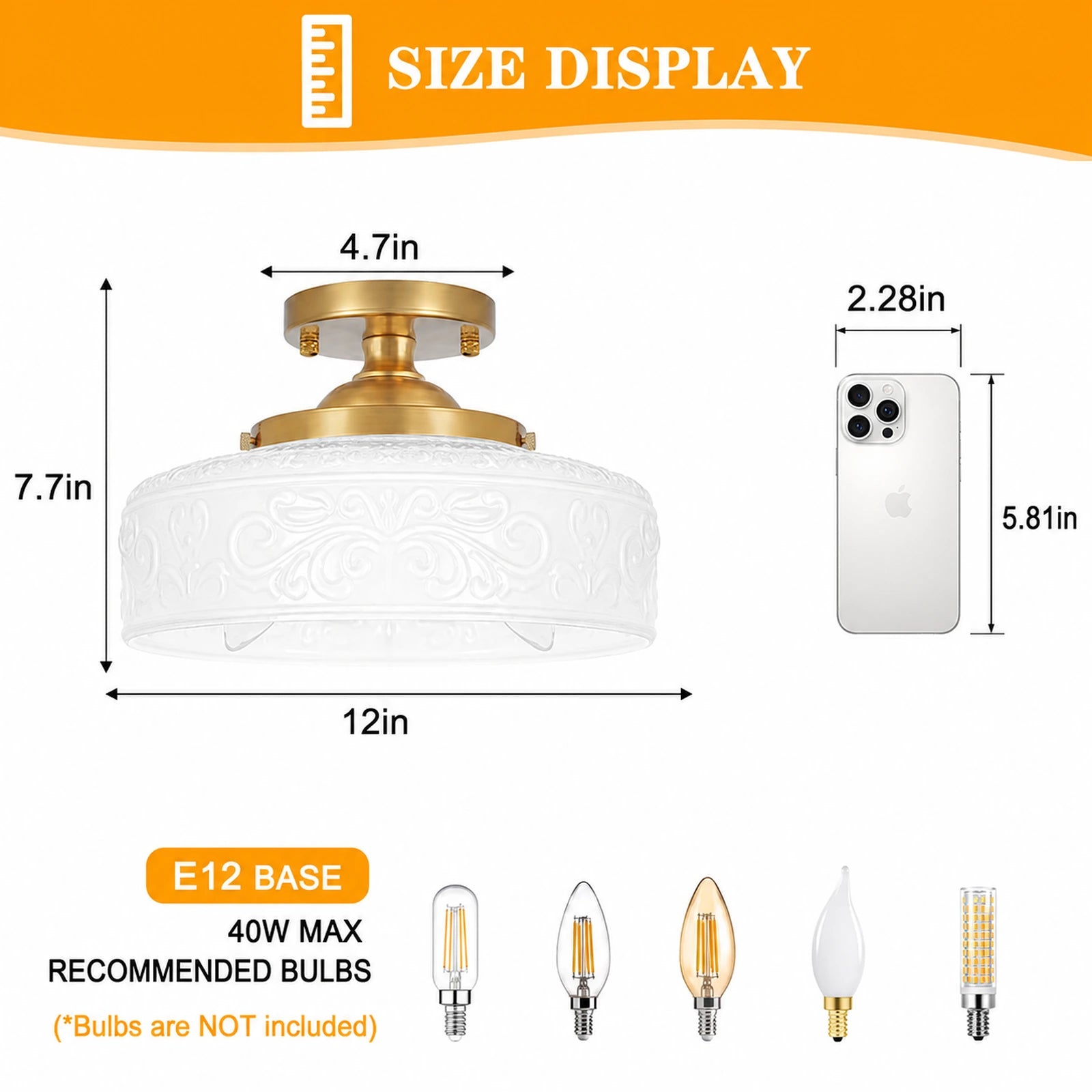 Large Bowl-Shaped Patterned Glass Ceiling Light