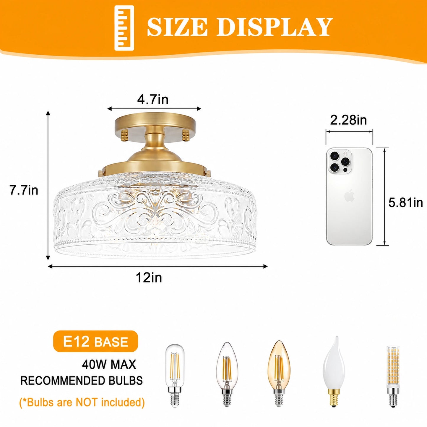Large Bowl-Shaped Patterned Glass Ceiling Light
