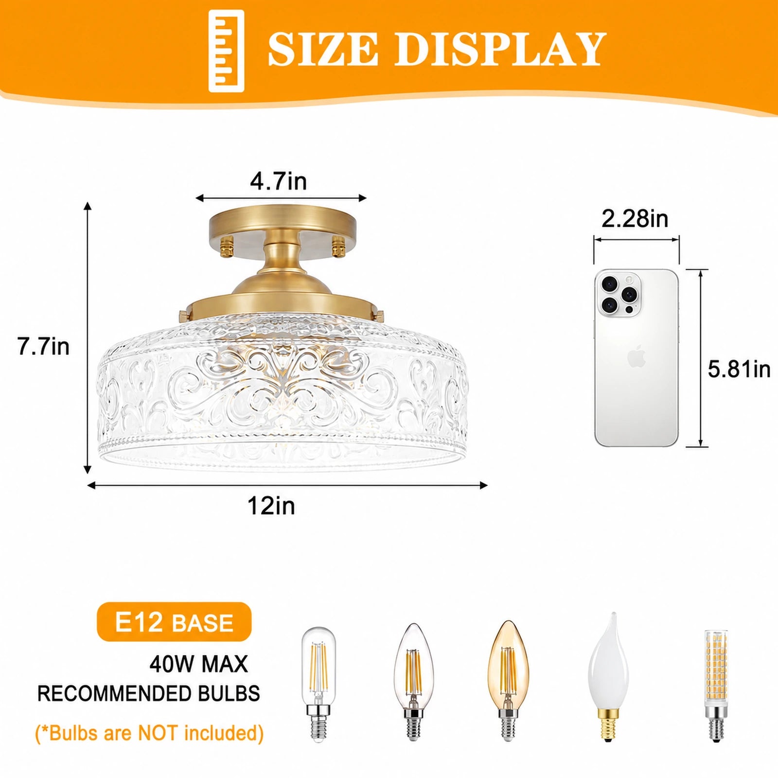Large Bowl-Shaped Patterned Glass Ceiling Light