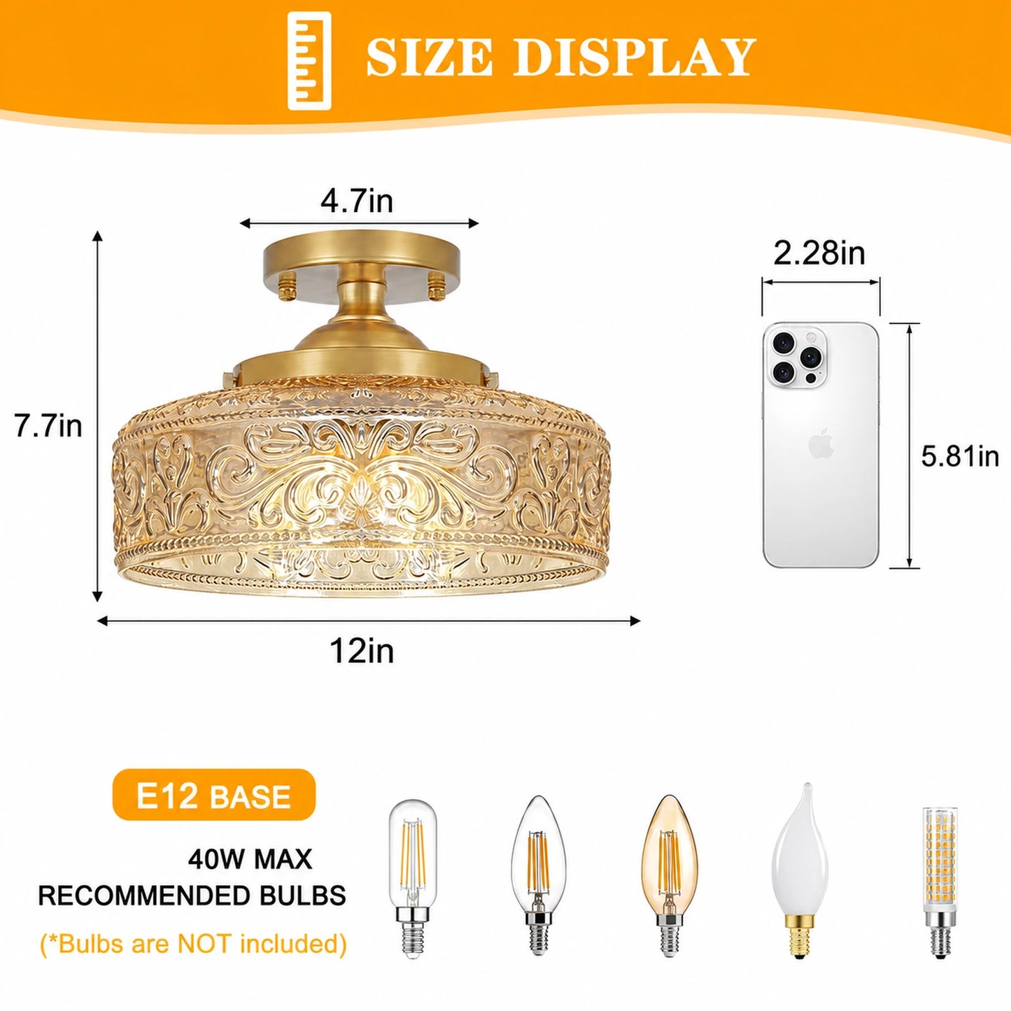 Large Bowl-Shaped Patterned Glass Ceiling Light