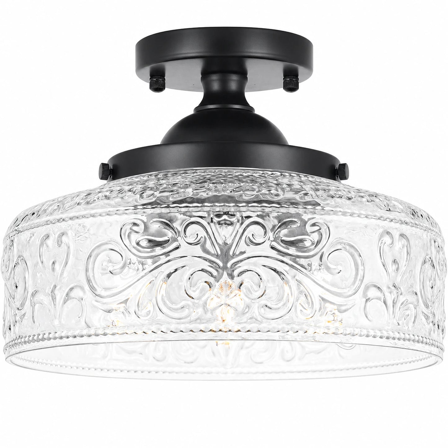 Large Bowl-Shaped Patterned Glass Ceiling Light