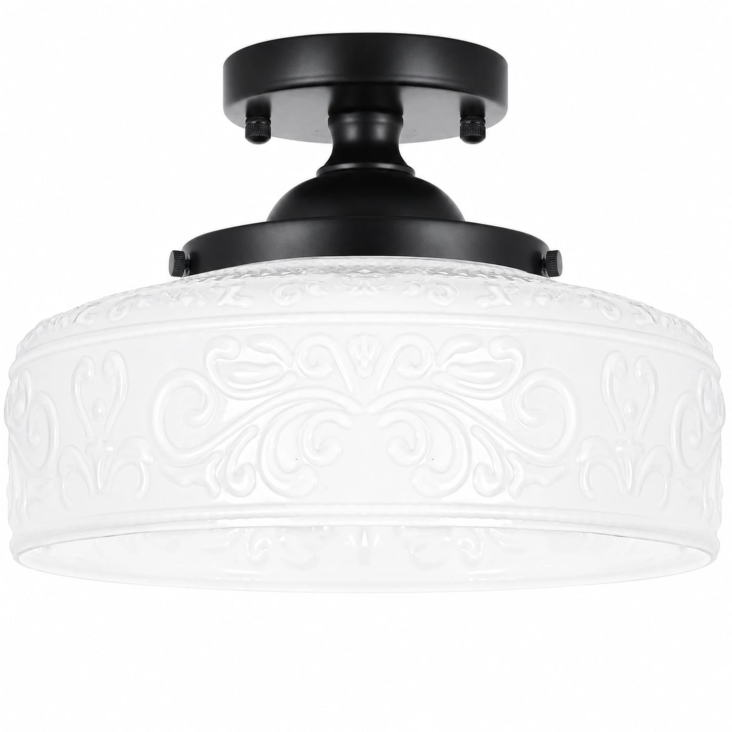 Large Bowl-Shaped Patterned Glass Ceiling Light