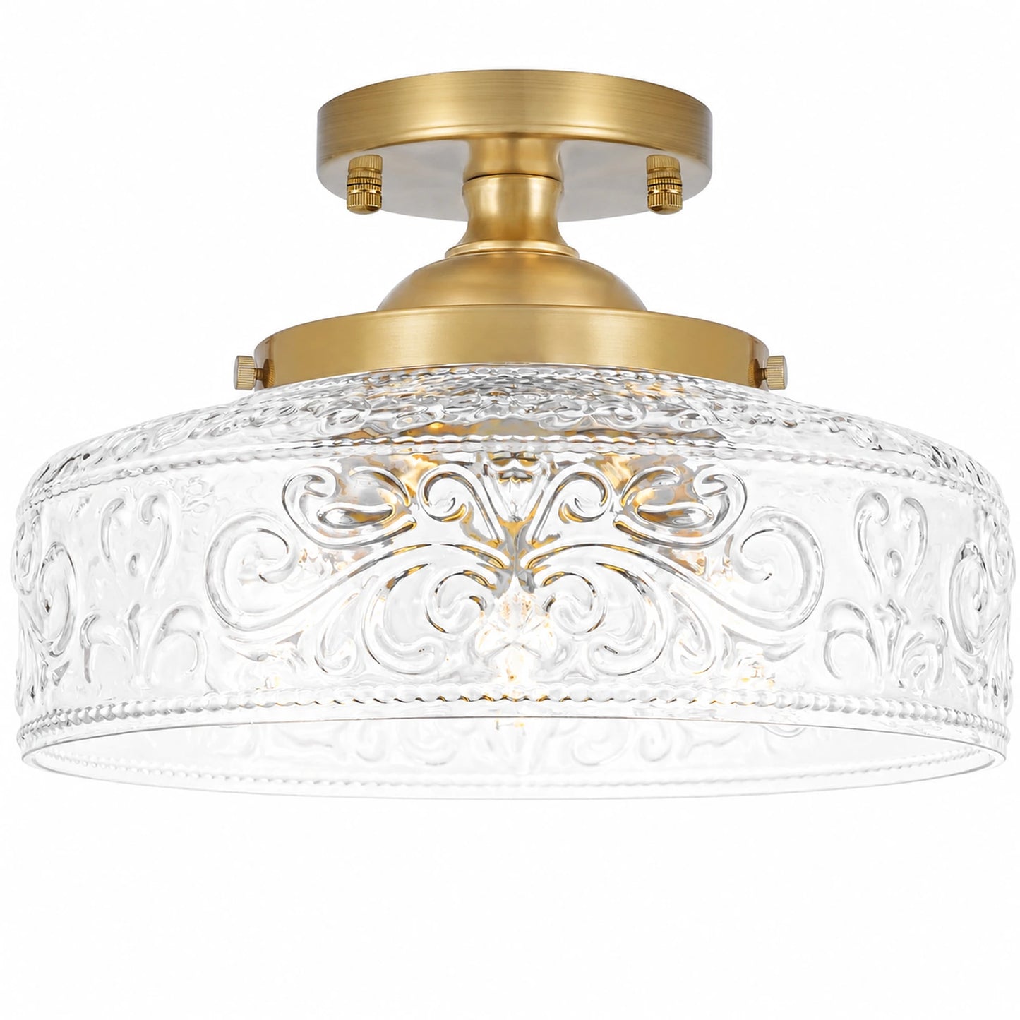 Large Bowl-Shaped Patterned Glass Ceiling Light