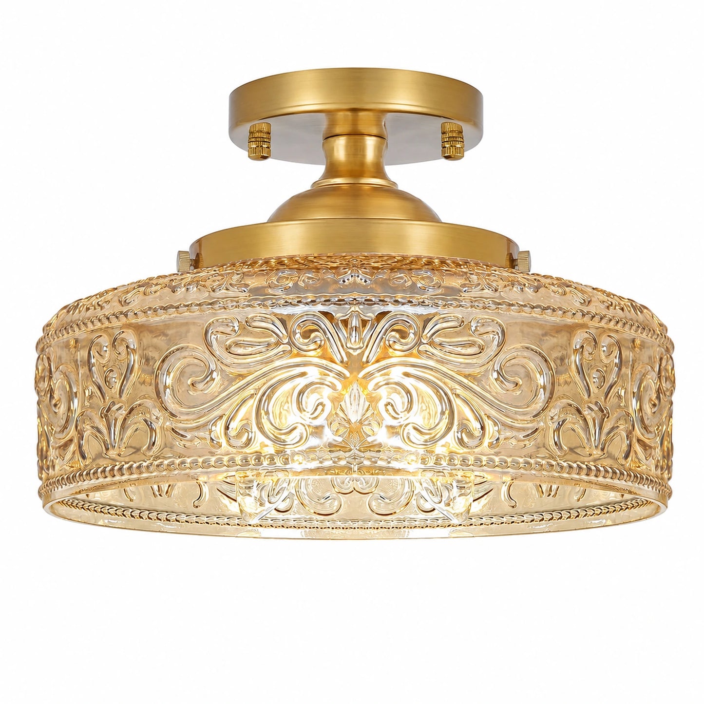 Large Bowl-Shaped Patterned Glass Ceiling Light