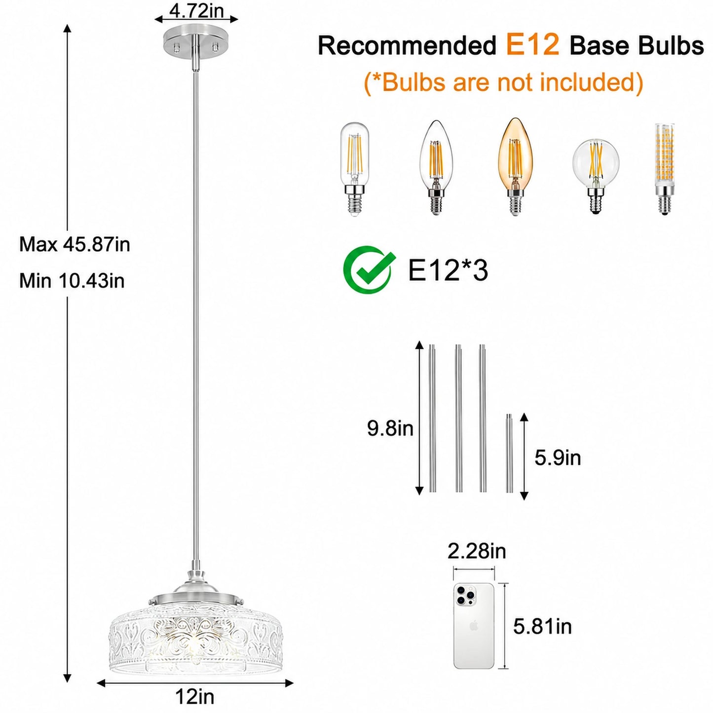 Large Clear Glass Bowl Pendant Light