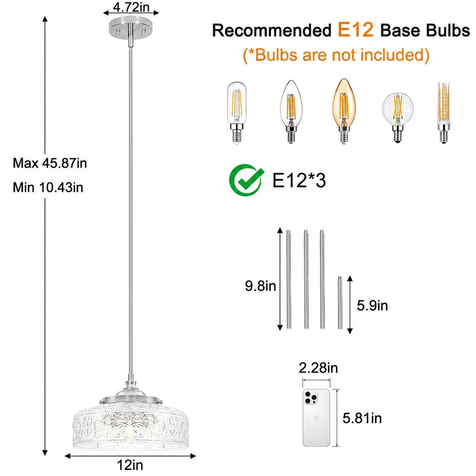 Large Clear Glass Bowl Pendant Light