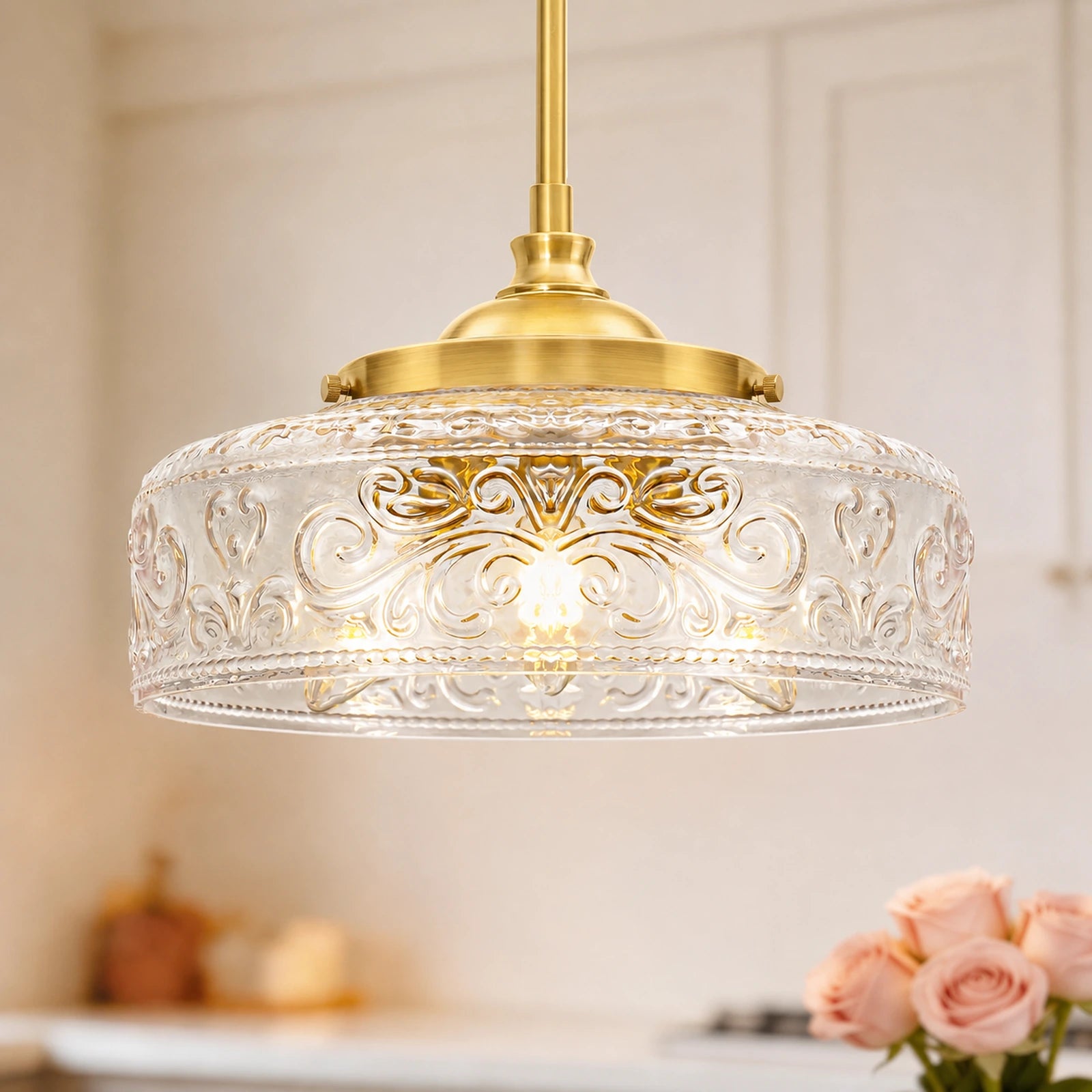 Large Clear Glass Bowl Pendant Light