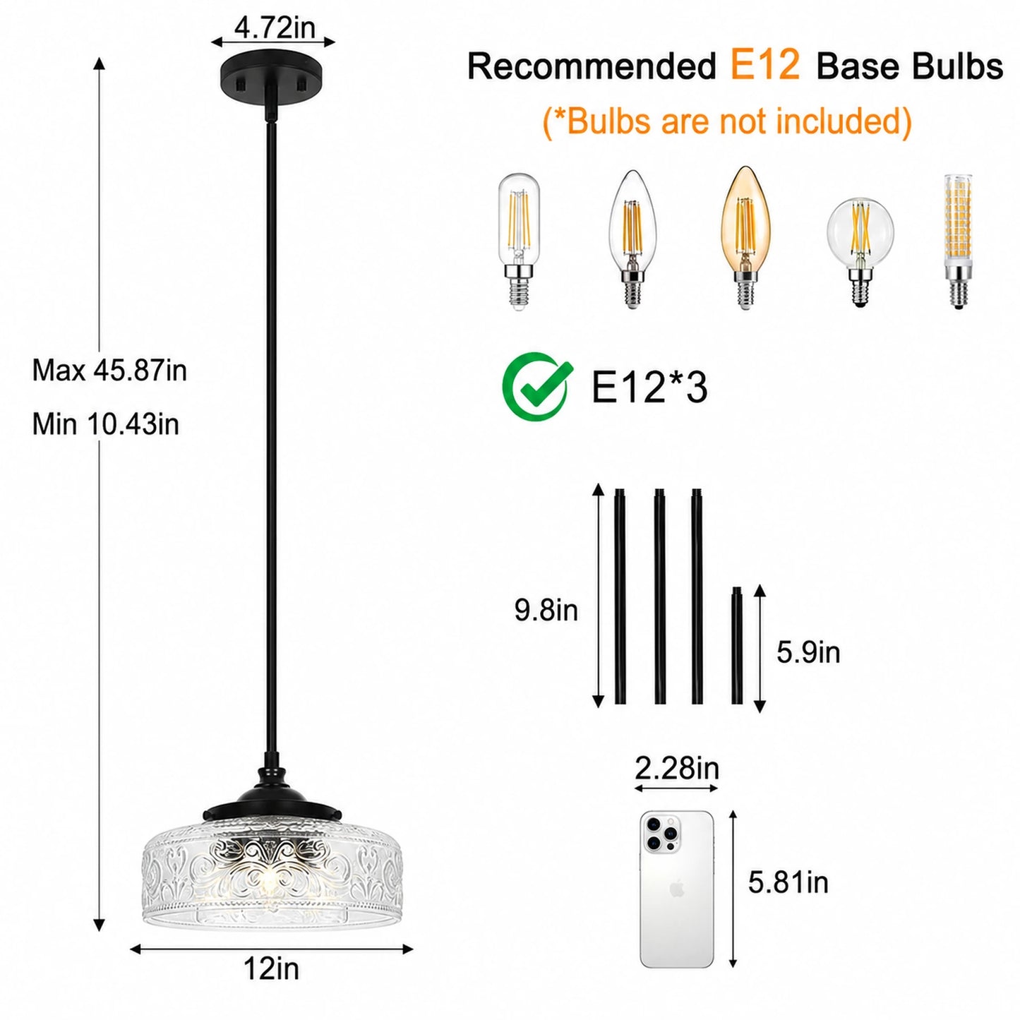 Large Clear Glass Bowl Pendant Light