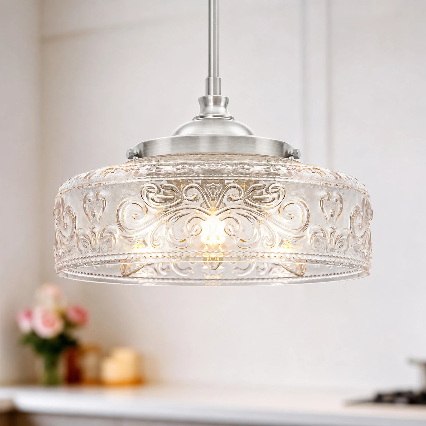 Large Clear Glass Bowl Pendant Light