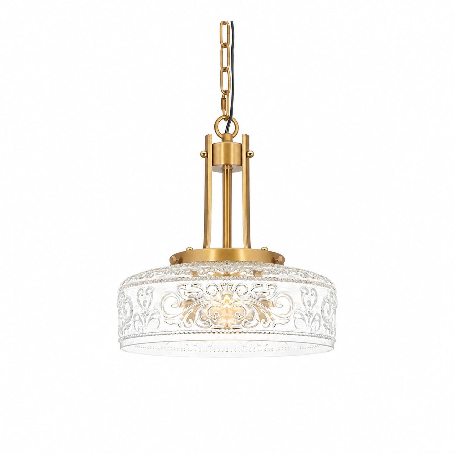 Large Gold Embossed Clear Glass Bowl Chandelier