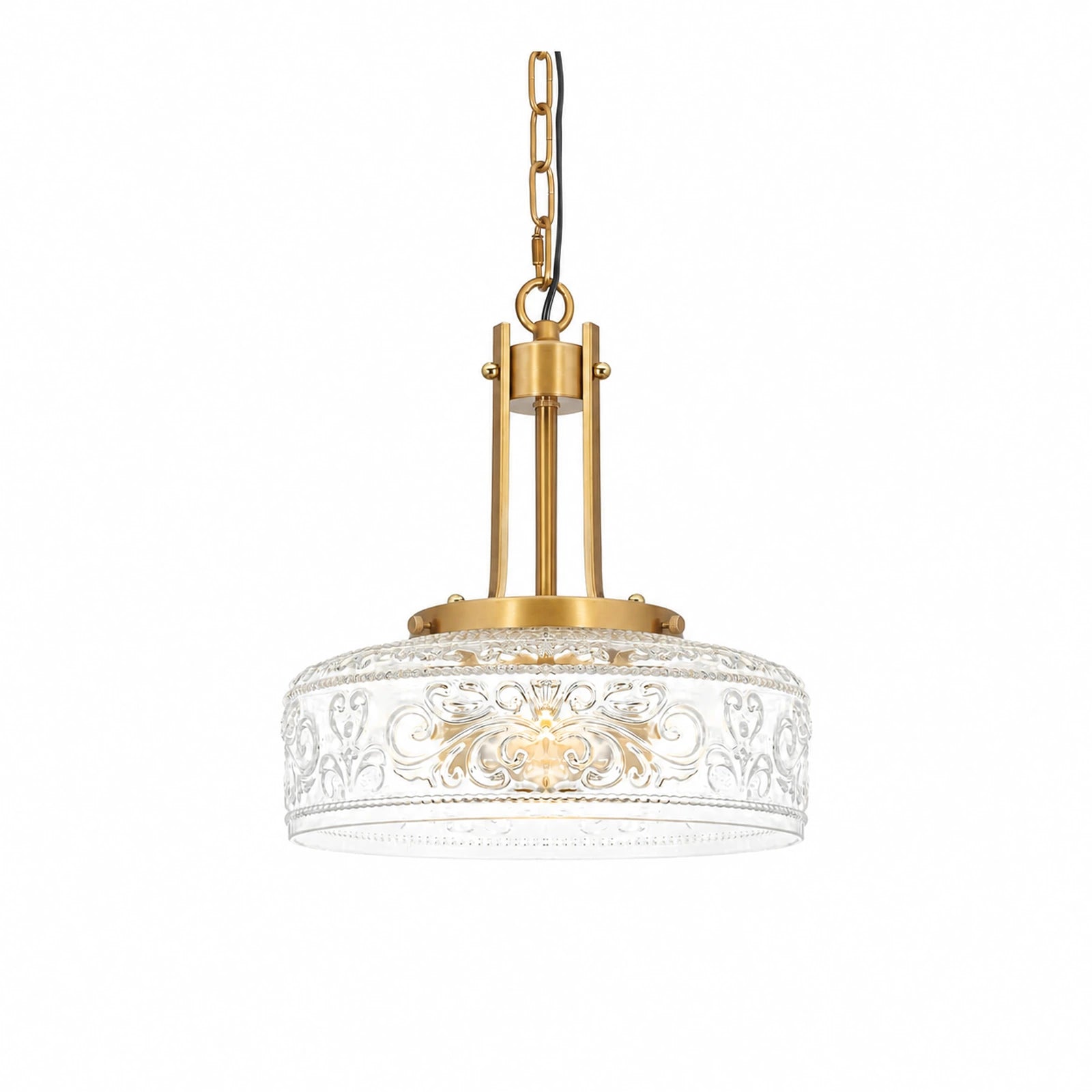 Large Gold Embossed Clear Glass Bowl Chandelier