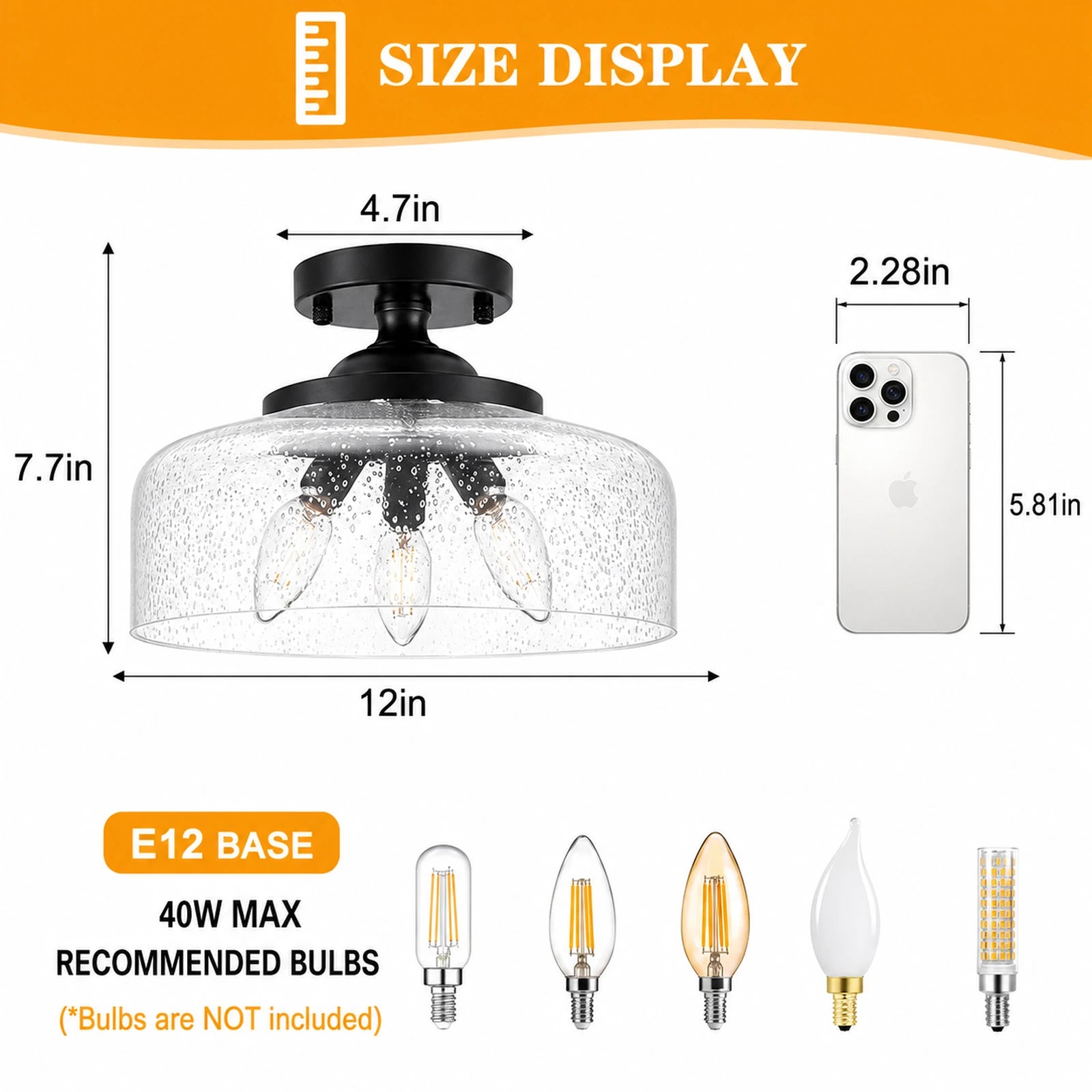 Large Black Seeded Glass Bowl Ceiling Light
