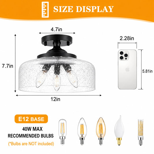 Large Black Seeded Glass Bowl Ceiling Light