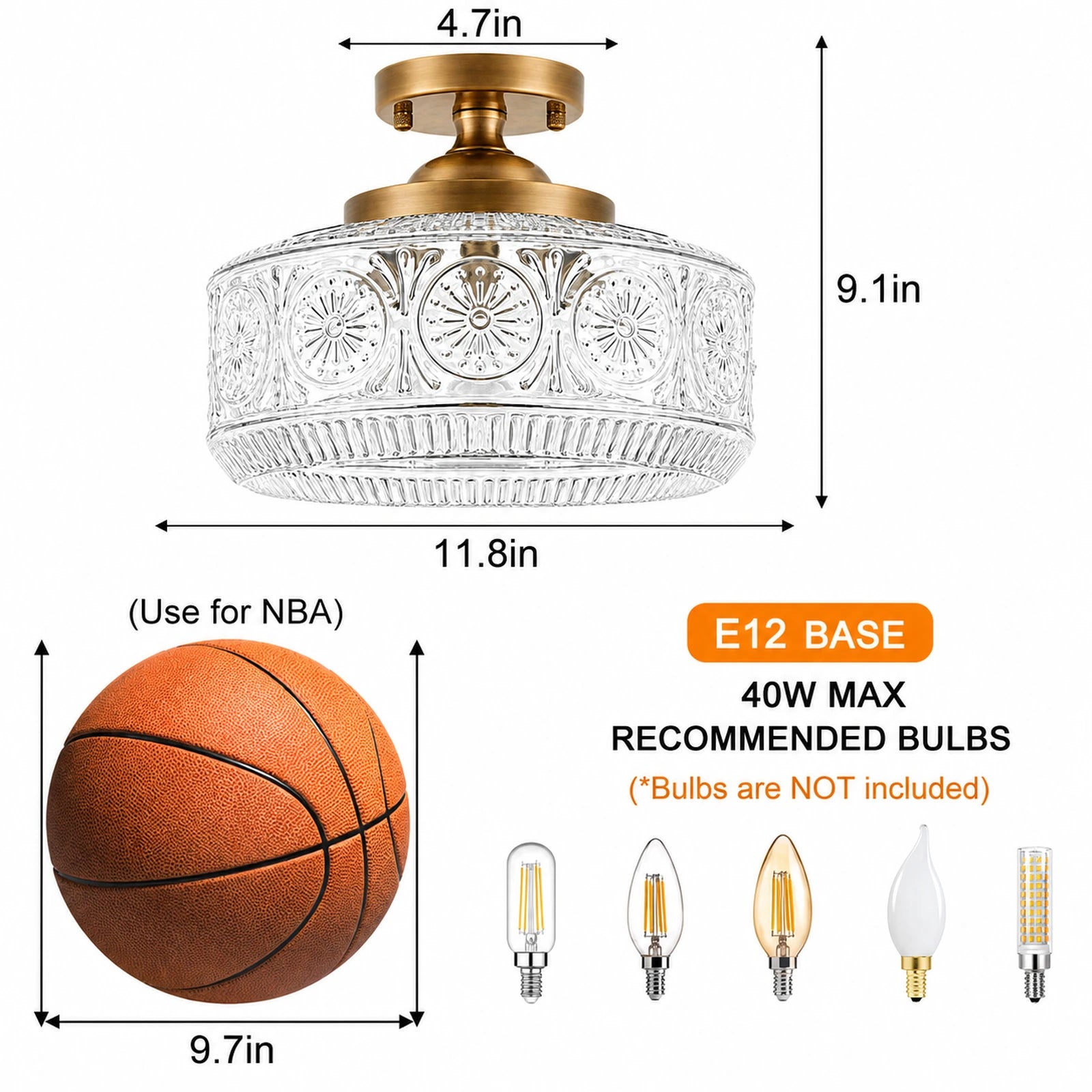 Large Sunflower Embossed Glass Ceiling Light