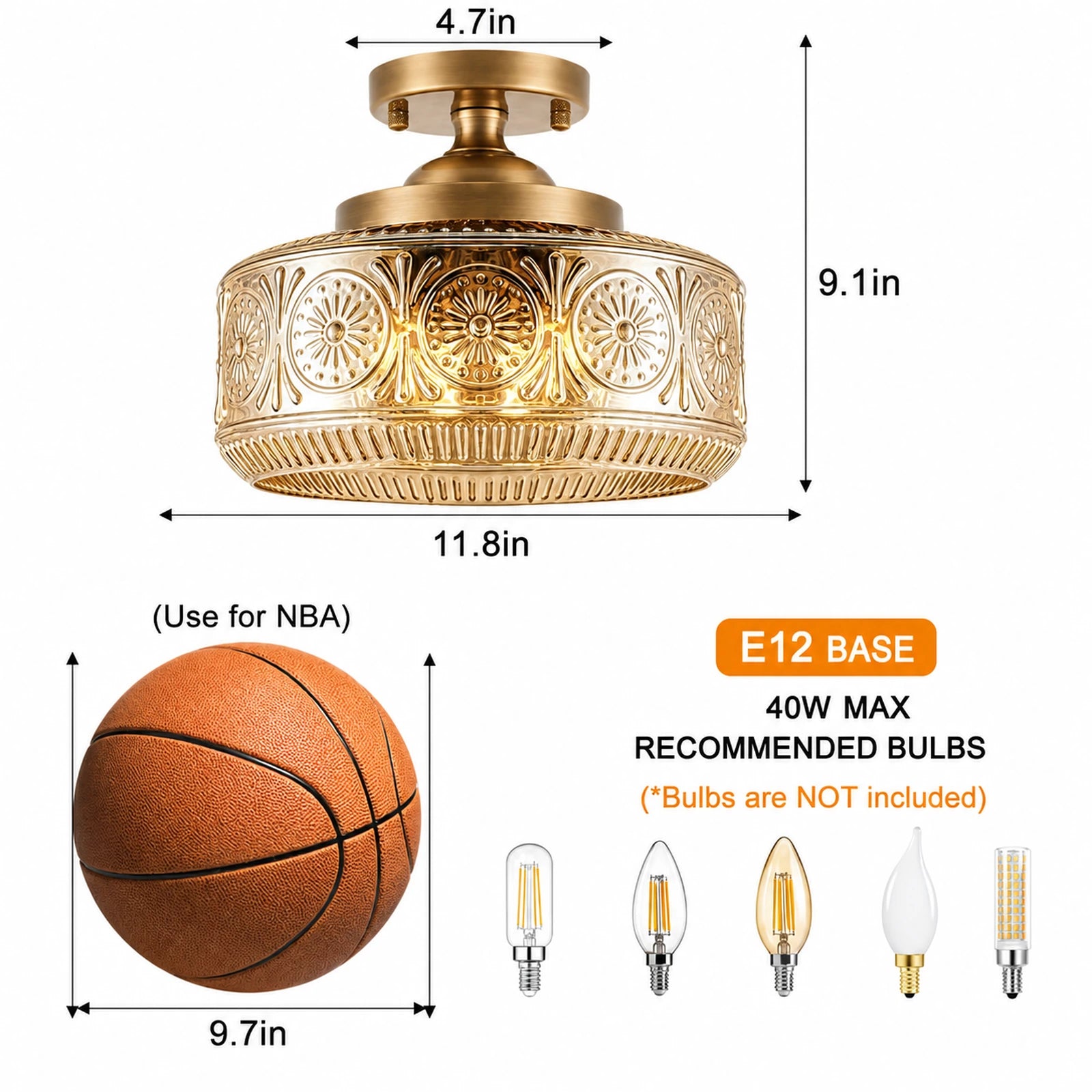 Large Sunflower Embossed Glass Ceiling Light