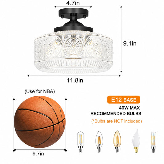 Large Sunflower Embossed Glass Ceiling Light