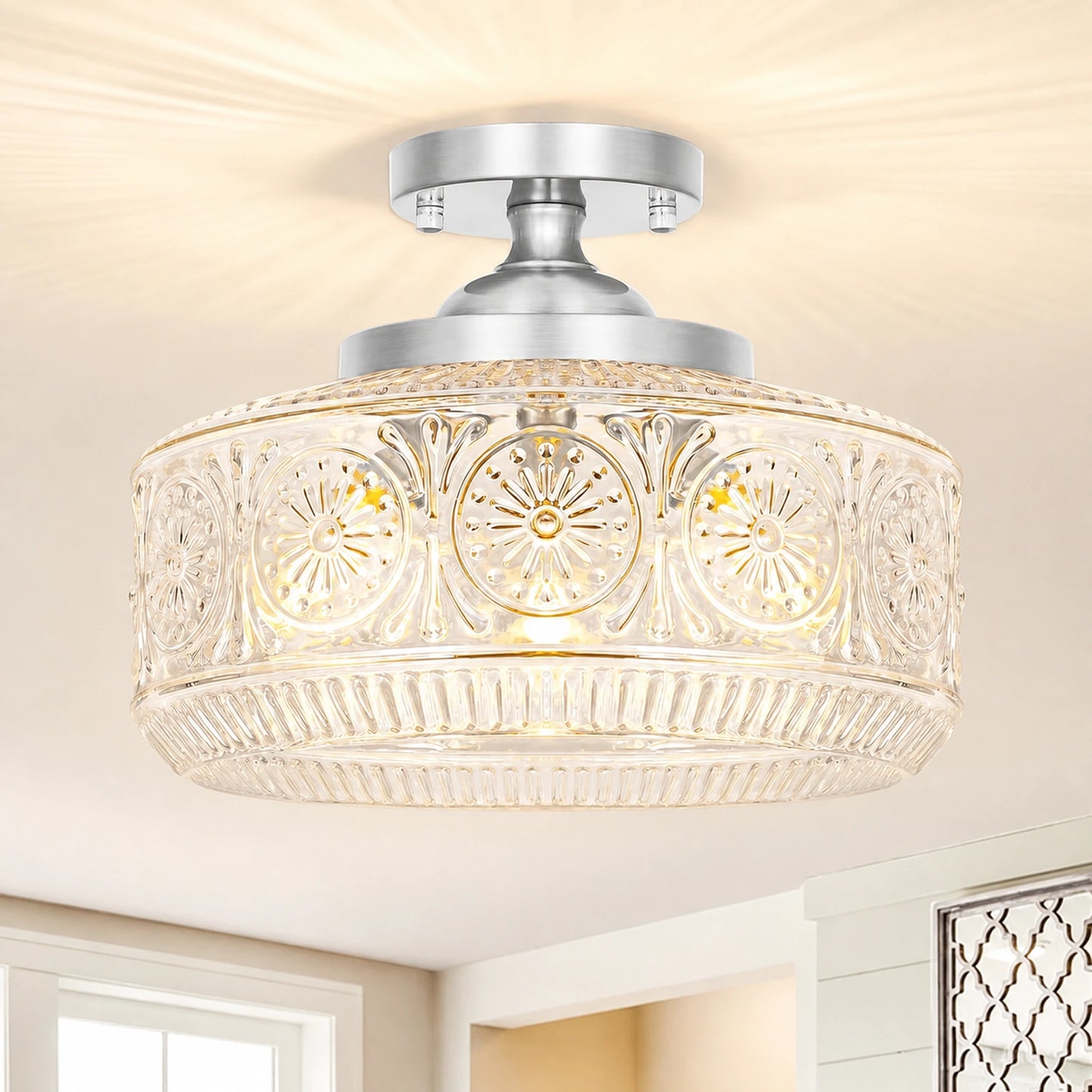 Large Sunflower Embossed Glass Ceiling Light