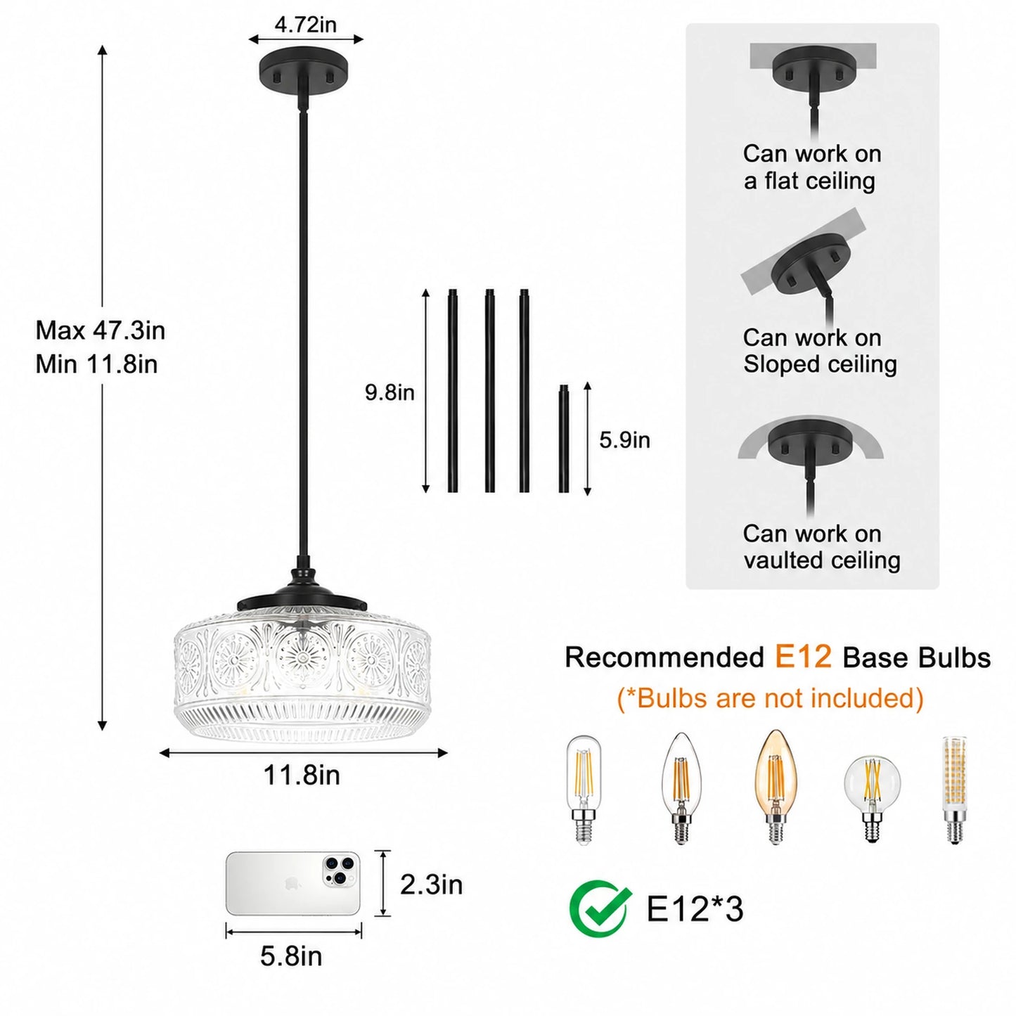 Large Sunflower-Patterned Clear Glass Pendant Light