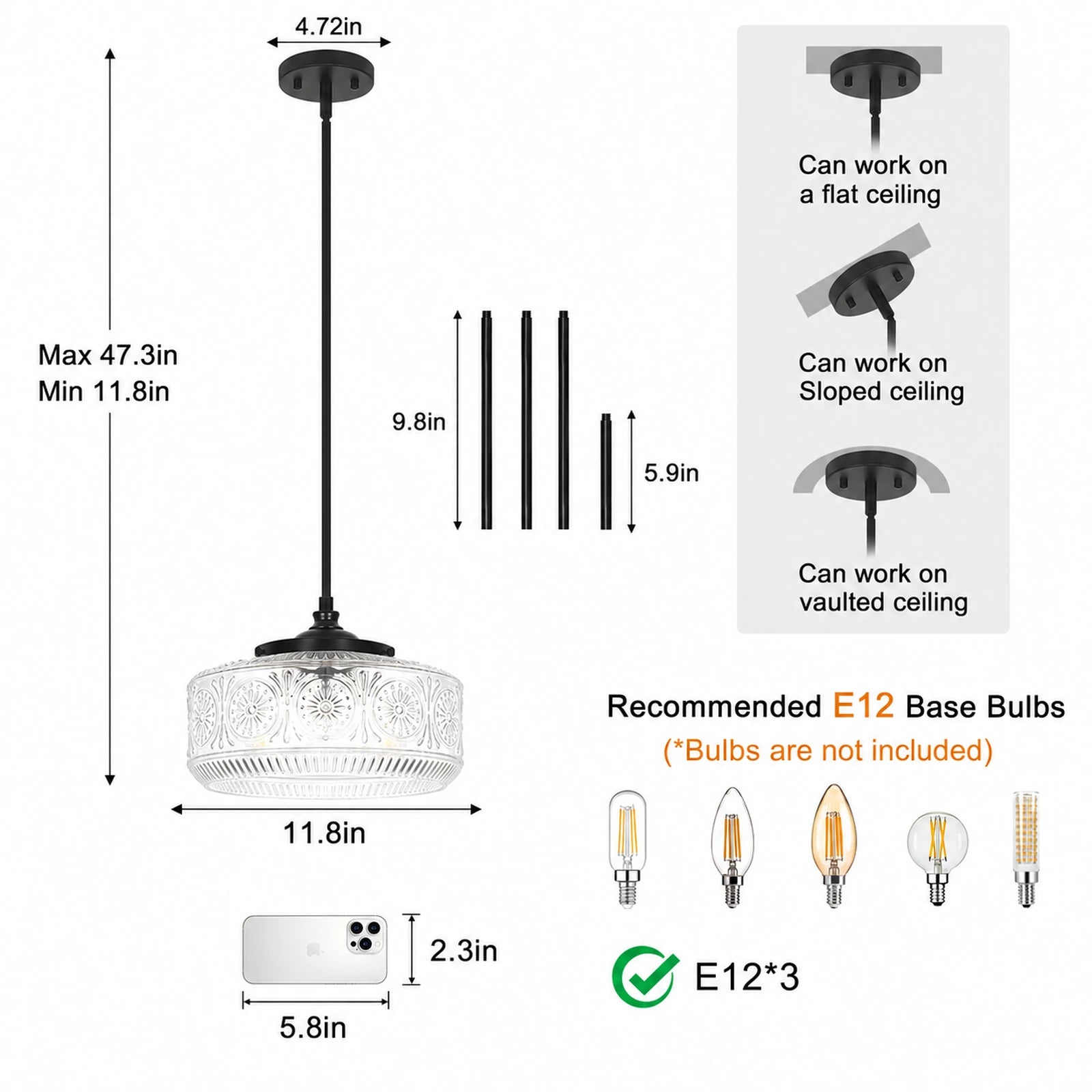 Large Sunflower-Patterned Clear Glass Pendant Light