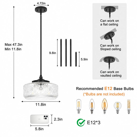 Large Sunflower-Patterned Clear Glass Pendant Light
