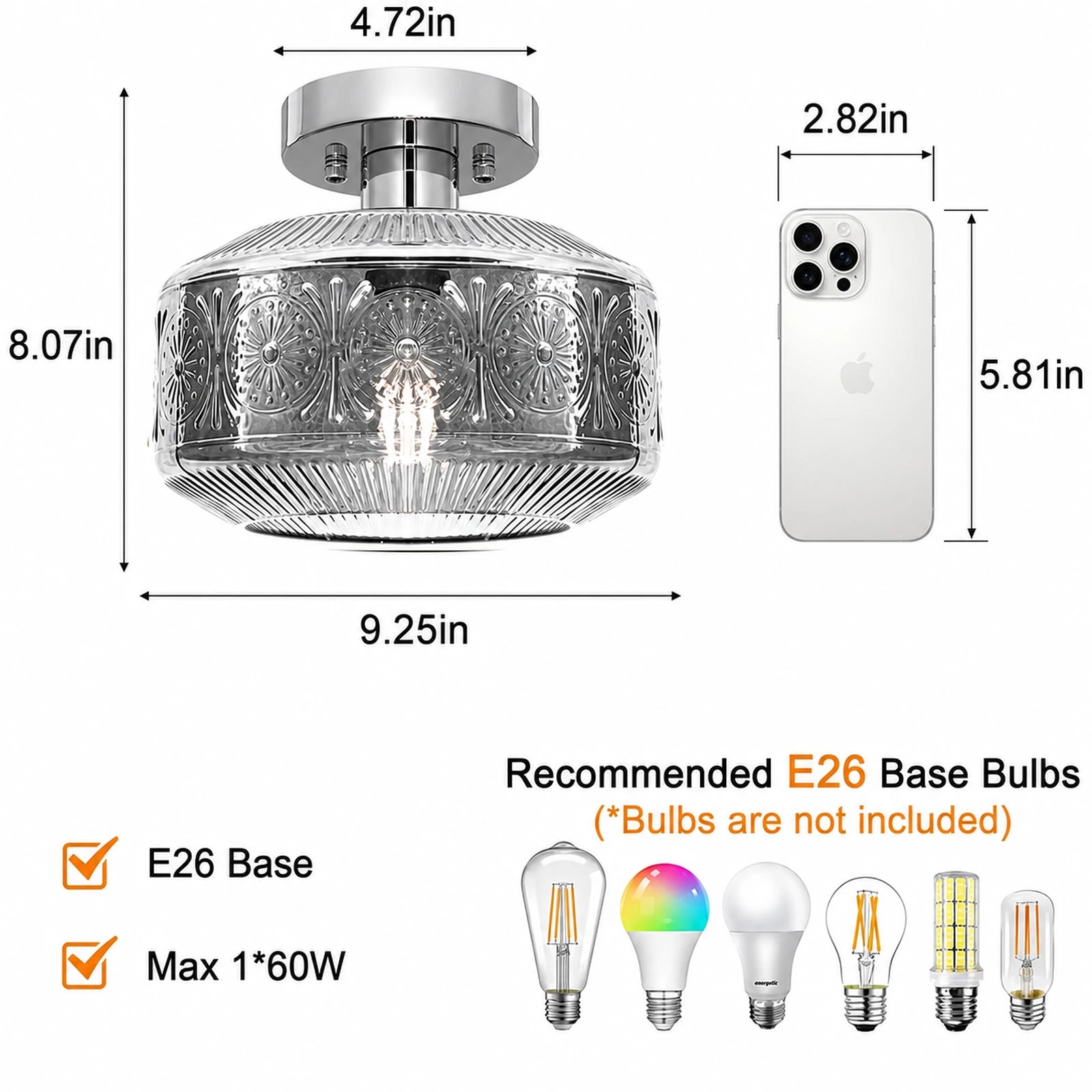 Sunflower Embossed Glass Shade Flush Mount Ceiling Light