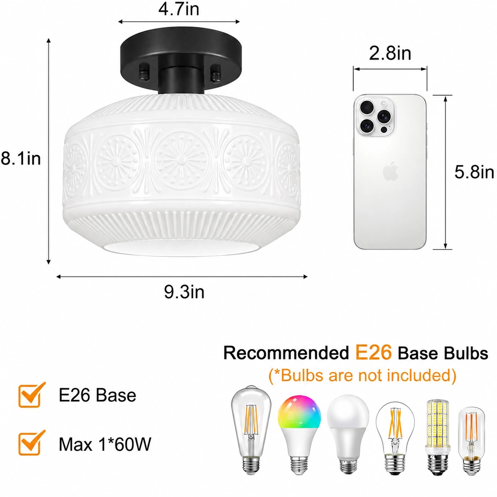 Sunflower Embossed Glass Shade Flush Mount Ceiling Light