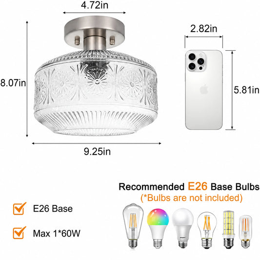 Sunflower Embossed Glass Shade Flush Mount Ceiling Light