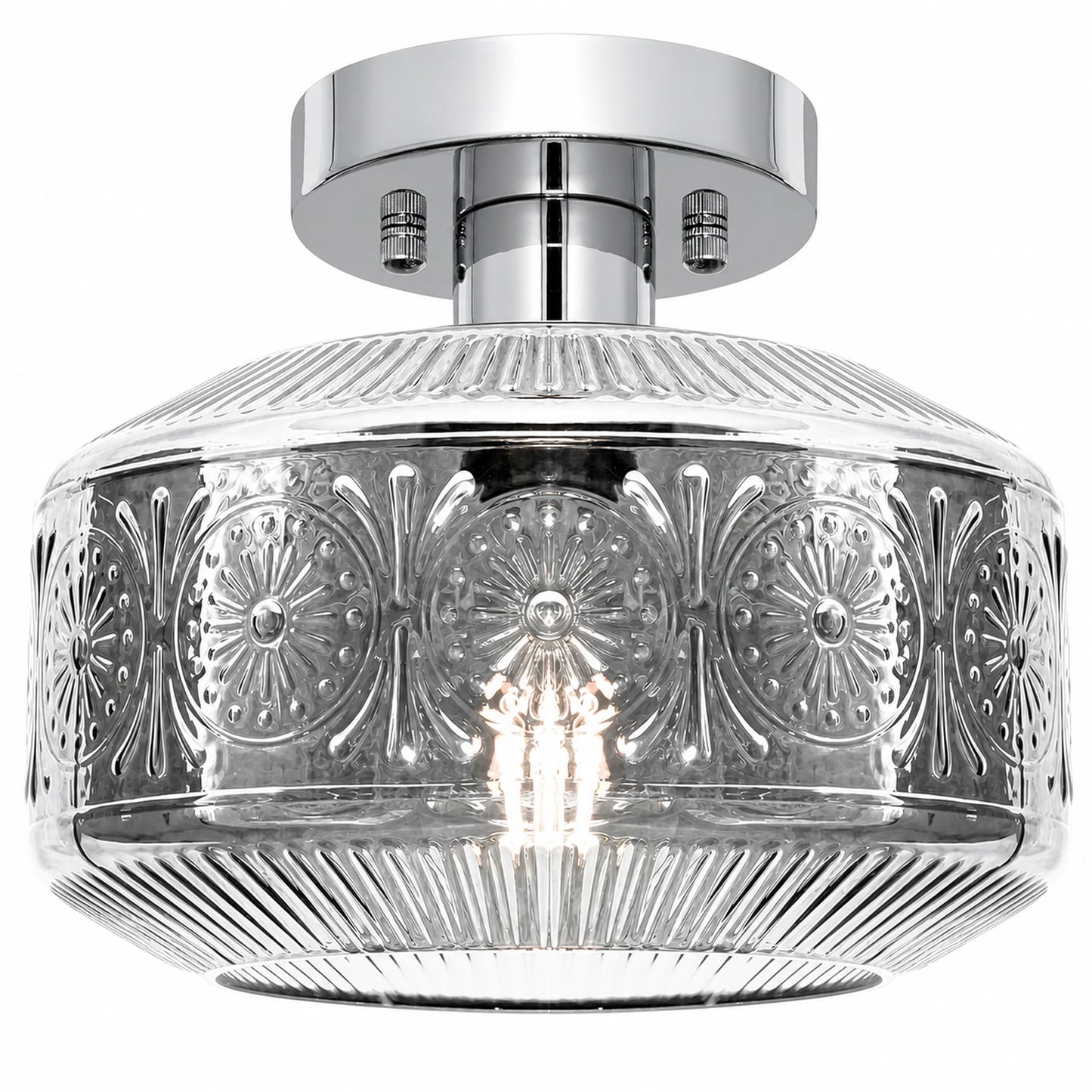 Sunflower Embossed Glass Shade Flush Mount Ceiling Light