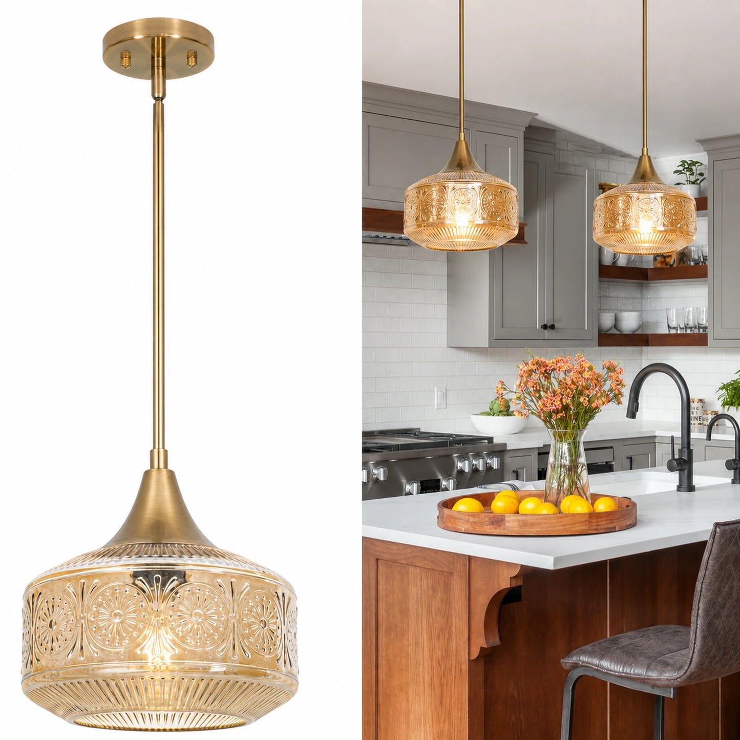 Single-Light Sunflower Glass Shade Pendant Light