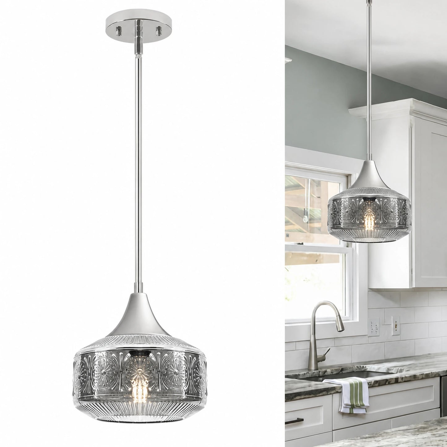 Single-Light Sunflower Glass Shade Pendant Light