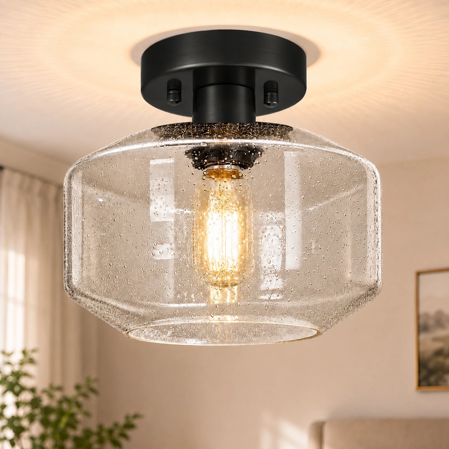 Sunflower-Patterned Clear Glass Ceiling Light