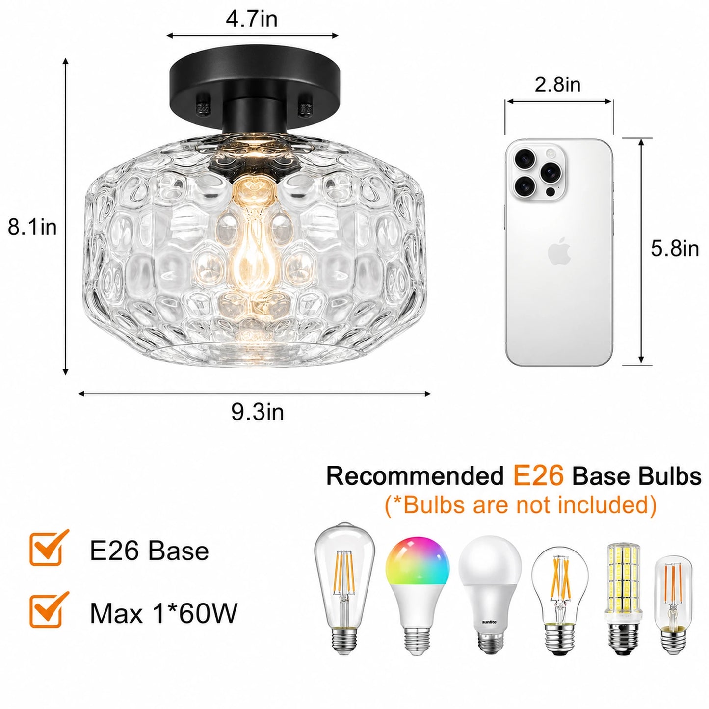 Sunflower-Patterned Clear Glass Ceiling Light