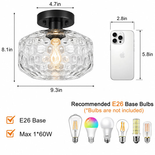Sunflower-Patterned Clear Glass Ceiling Light