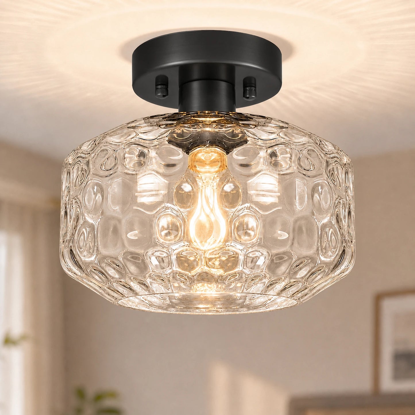 Sunflower-Patterned Clear Glass Ceiling Light