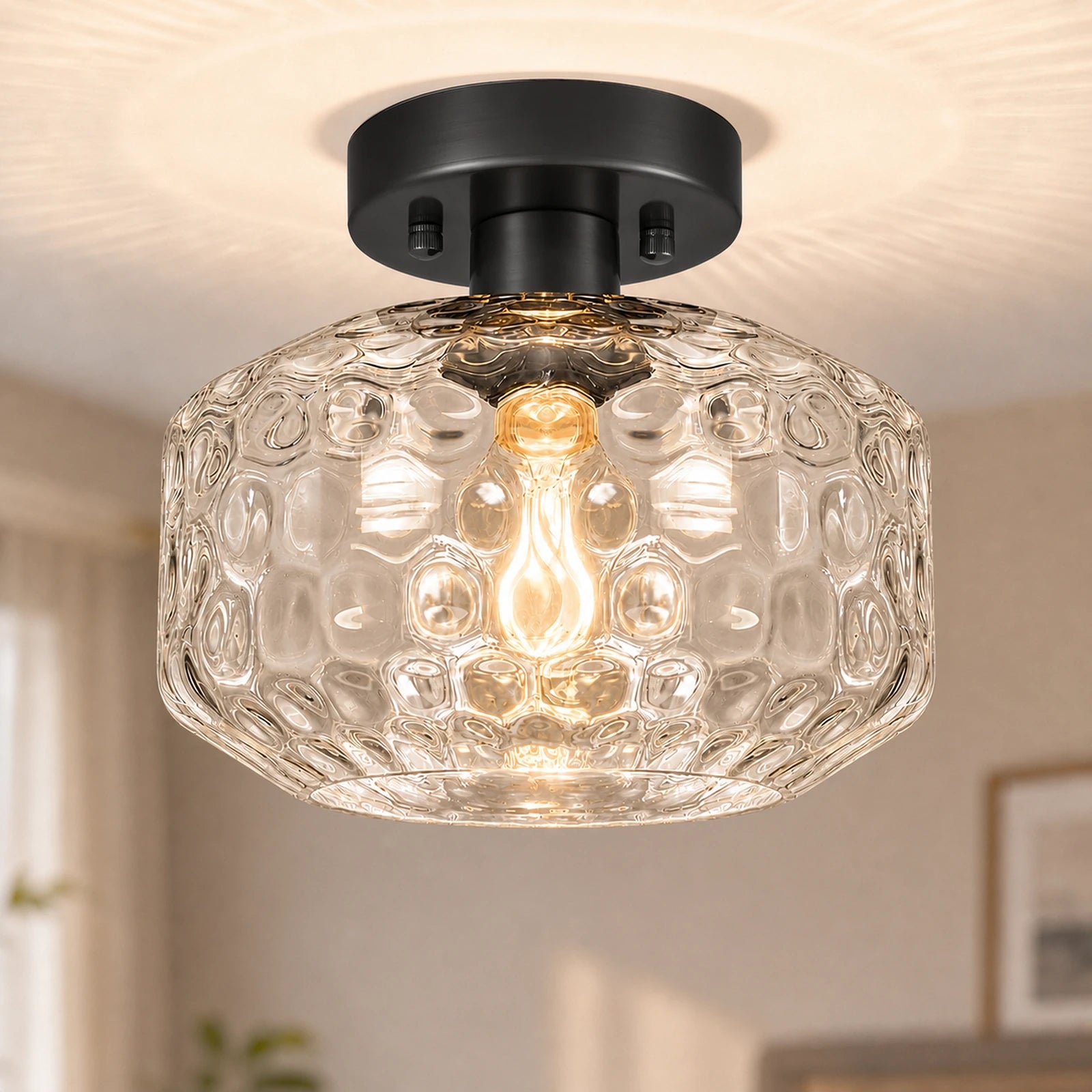 Sunflower-Patterned Clear Glass Ceiling Light