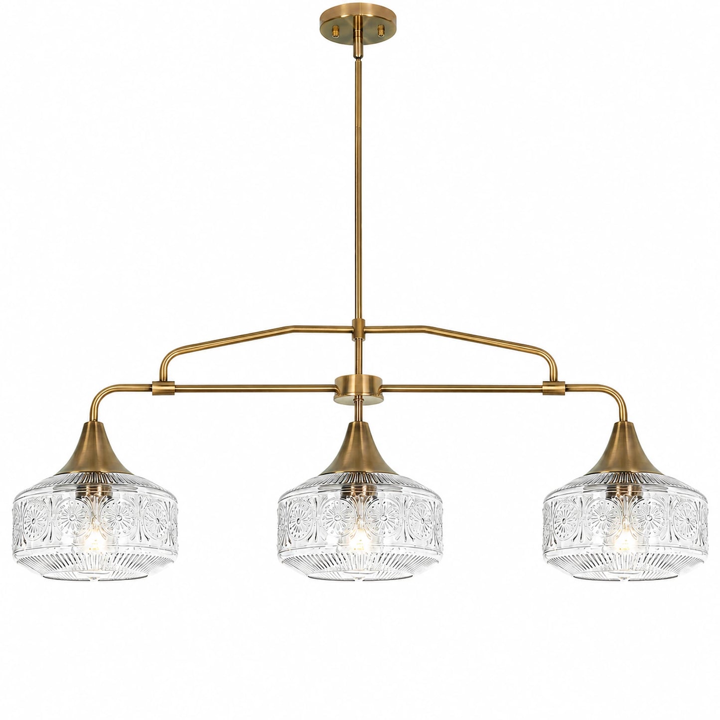 3-Light Sunflower-Patterned Clear Glass Kitchen Island Pendant Light