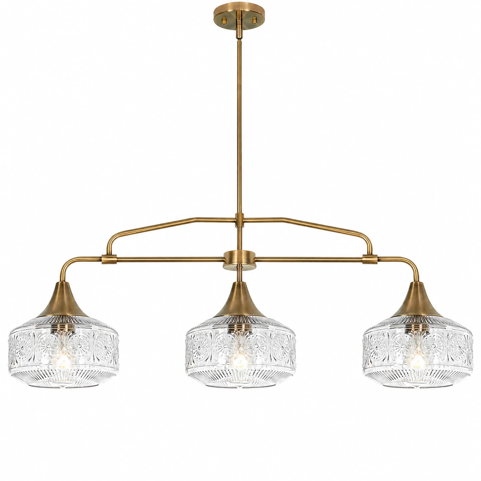 3-Light Sunflower-Patterned Clear Glass Kitchen Island Pendant Light