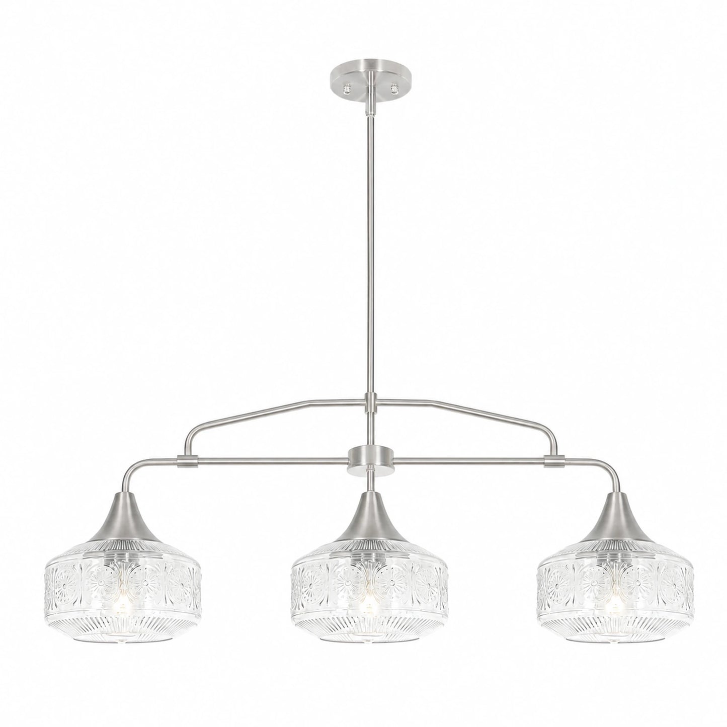 3-Light Sunflower-Patterned Clear Glass Kitchen Island Pendant Light