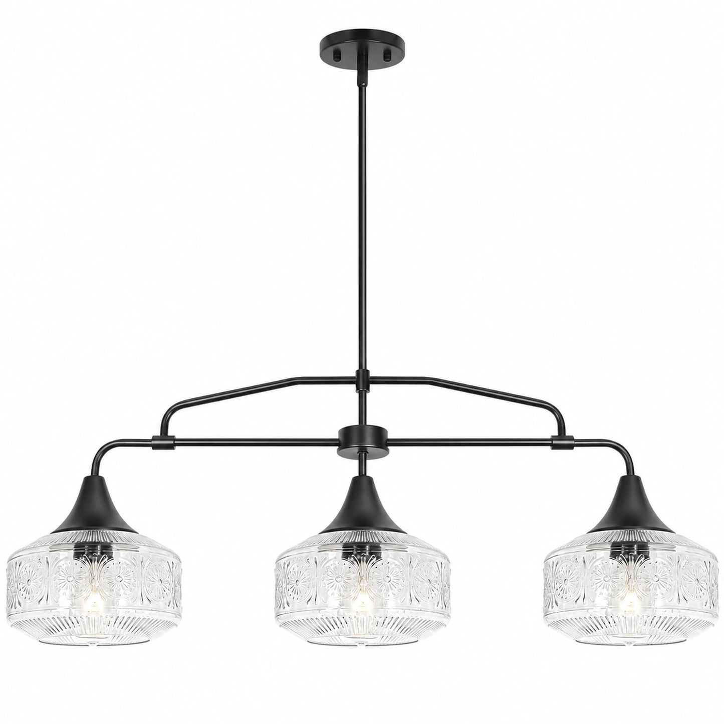3-Light Sunflower-Patterned Clear Glass Kitchen Island Pendant Light