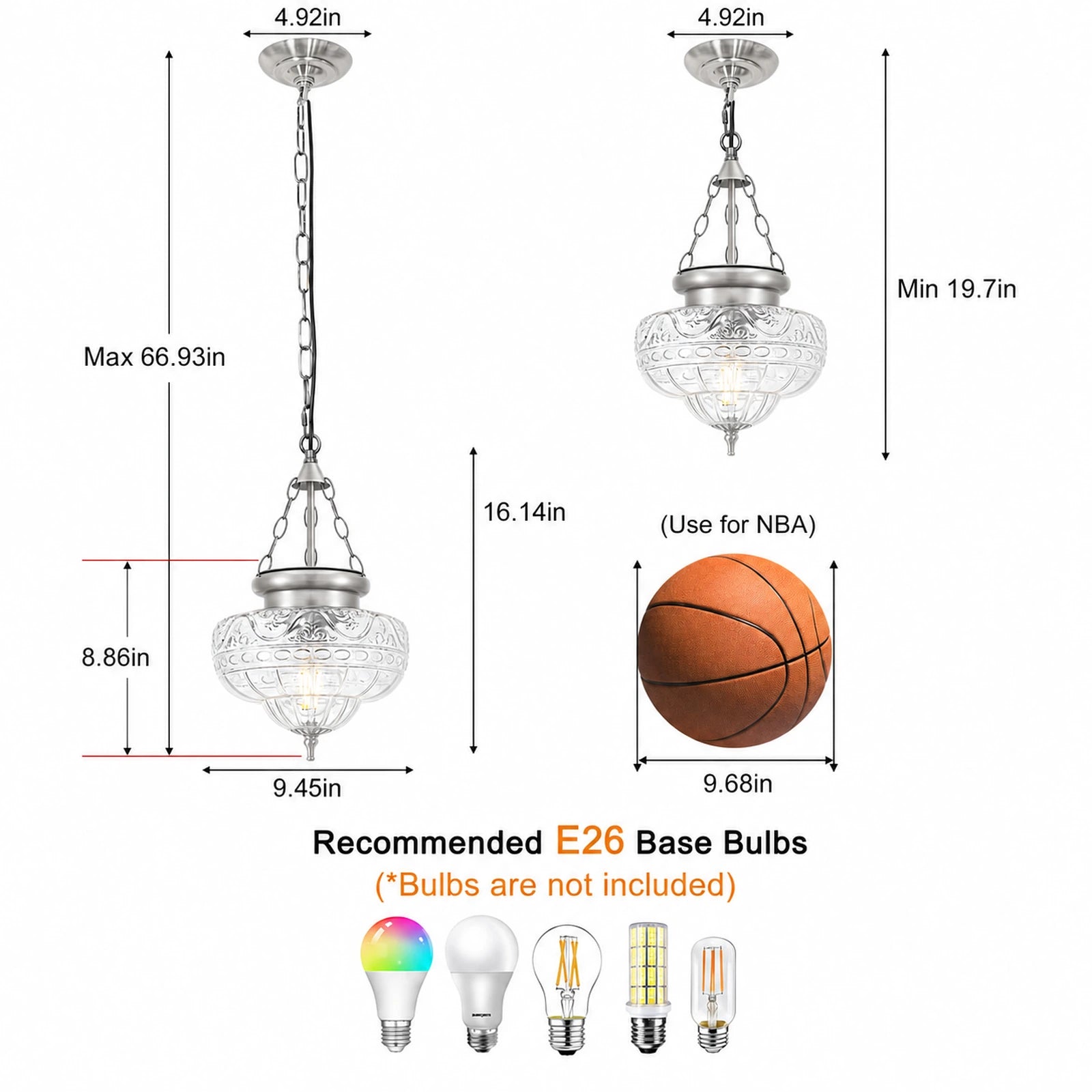 Lotus Clear Glass Bowl Pendant Light